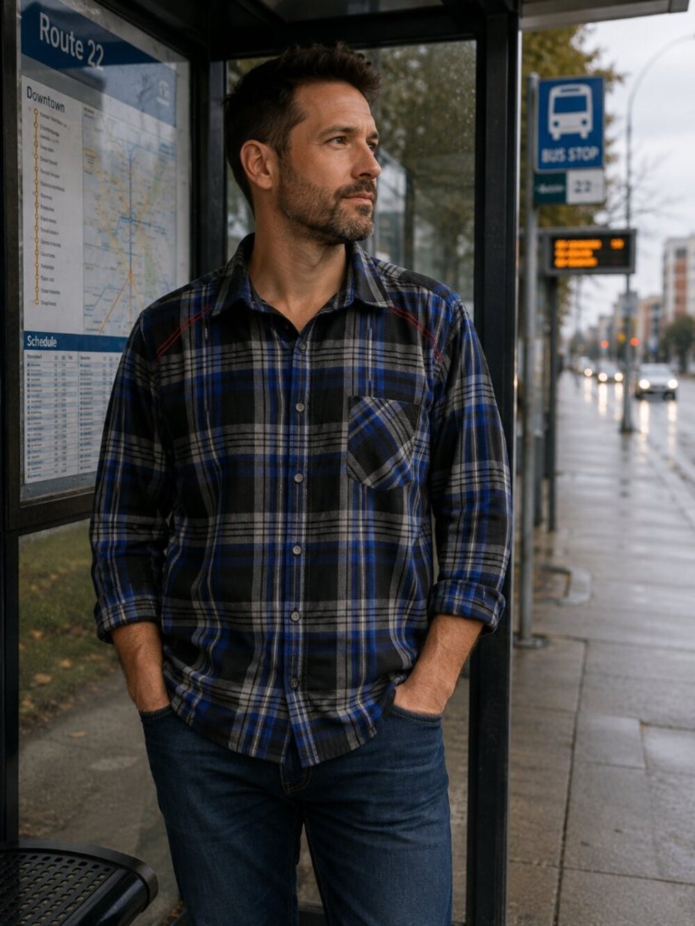 "for Him London" LONG SLEEVE PLAID SHIRT (large)
